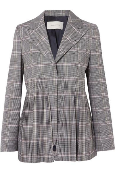 Cedric Charlier Pleated Checked Wool-blend Blazer In Gray
