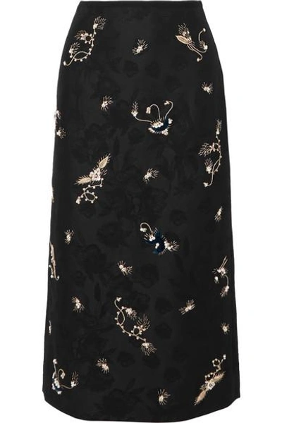 Erdem Maira Embroidered Cotton-blend Jacquard Pencil Skirt In Black