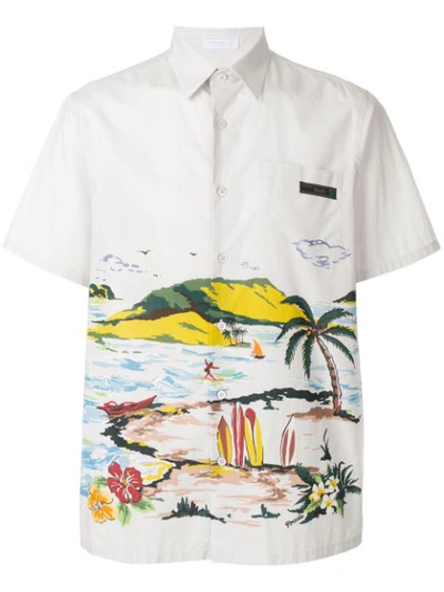 Prada Hawaiian-print Cotton Shirt In White