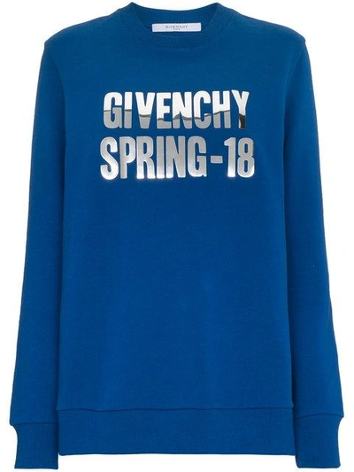 Givenchy Metallic Logo Sweatshirt In Blue