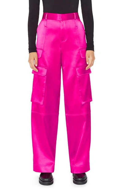 Frame Relaxed Fit Straight Leg Satin Cargo Pants In Pink-drk