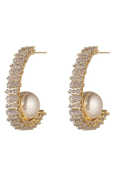 Eye Candy Los Angeles Ava Cz Half Loop Imitation Pearl Earrings In Gold