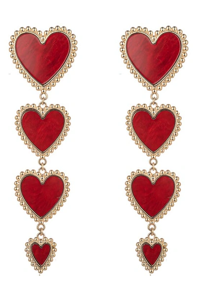 Eye Candy Los Angeles Sweetheart Statement Drop Earrings In Red