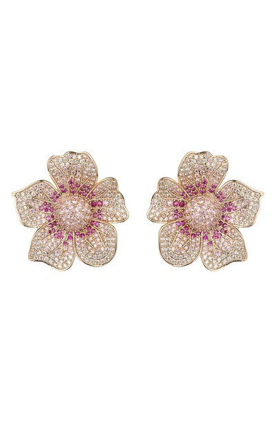 Eye Candy Los Angeles Cz Flower Statement Earrings In Gold