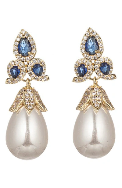Eye Candy Los Angeles Royal Blue Cz Statement Earrings In Gold
