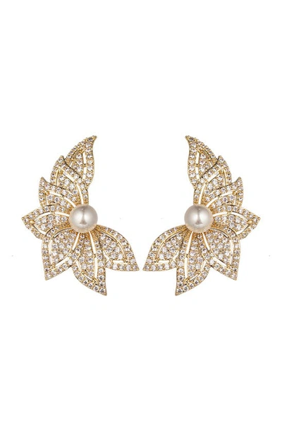 Eye Candy Los Angeles Mia Cz & Imitation Pearl Statement Earrings In Gold