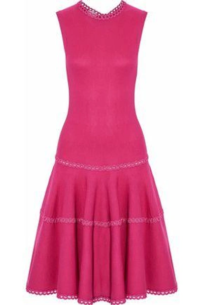 Oscar De La Renta Woman Fluted Wool And Silk-blend Dress Pink