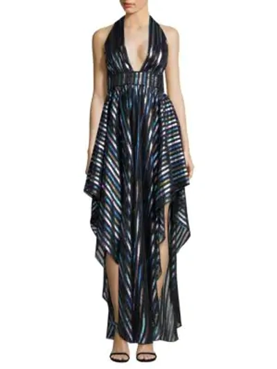 Milly Angie Striped Organza Halter Gown In Multi