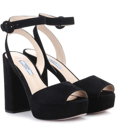 Prada Suede Platform Sandals In Black