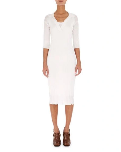 Atlein Knit Elbow-sleeve Polo Dress In White