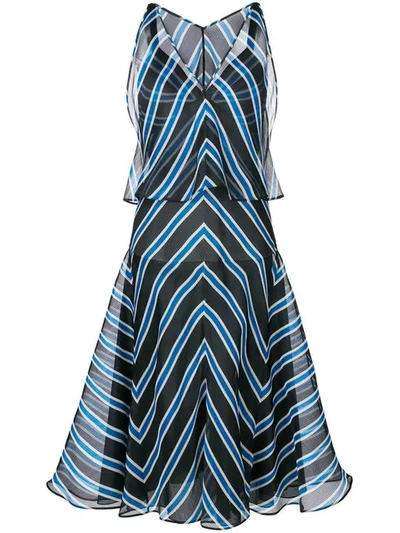 Fendi V-neck Chevron-striped Silk Dress In Mercury