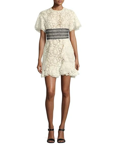 Giambattista Valli Short-sleeve Lace Dress W/ Ruffle Hem In White