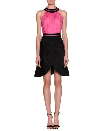 Giorgio Armani Sleeveless Colorblock Fit-and-flare Cocktail Dress In Pink/black