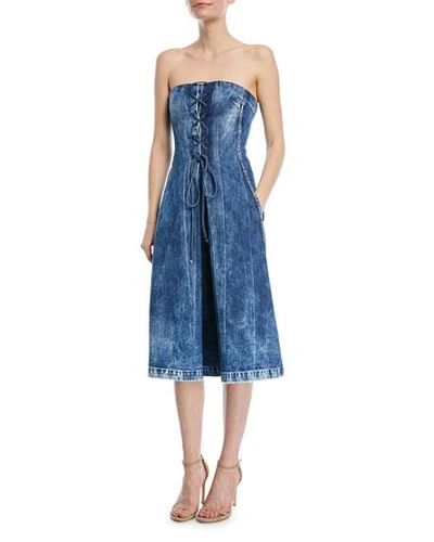 white christmas dresses Denim Bare Top Long Dress With Sleeves – ARCANA ARCHIVE