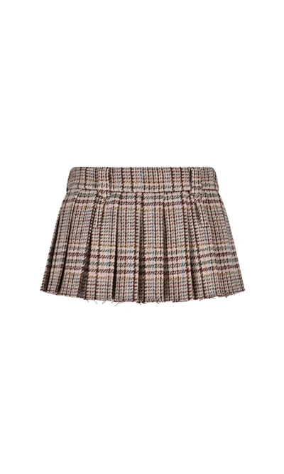 Miu Miu Pleated Tartan-wool Mini Skirt In Beige
