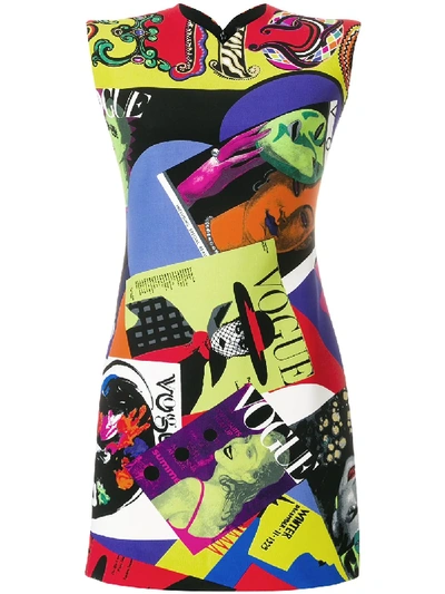 Versace Vogue-print Strong-shoulder Dress, Multi Pattern In Multicolor