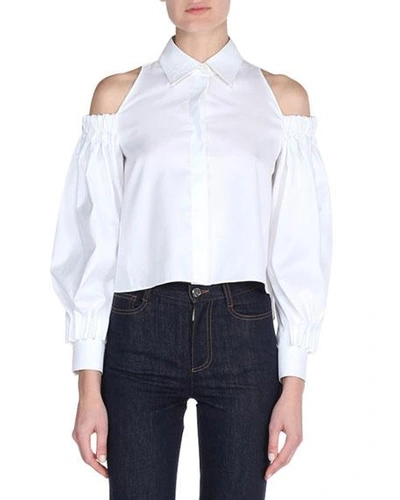 Fendi Poplin Cold-shoulder Blouse In White