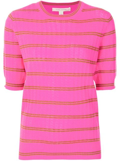 Marc Jacobs Striped Half-sleeve Cashmere Sweater In Pink