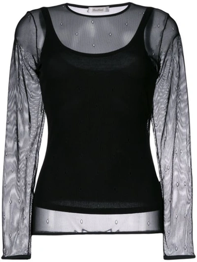 Max Mara Sheer Mesh Crewneck Top In Black