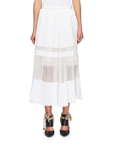 Sacai Pleated Organza Side-slit Midi Skirt In White