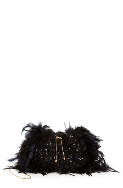 Rosantica Fatale Ballerina Feather & Sequin Crossbody Bag In Black Sequins Black Feathers