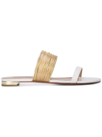 Aquazzura Metallic Strappy Slide Sandals In White