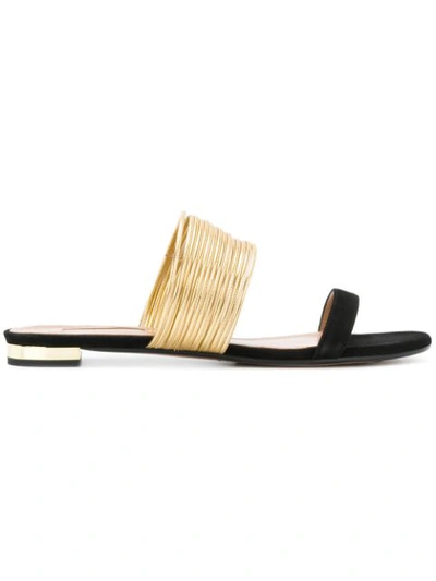 Aquazzura Metallic Two-tone Strappy Slide Sandal In Black