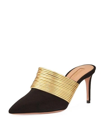 Aquazzura Rendezvous Suede Mule Pump In Black/white