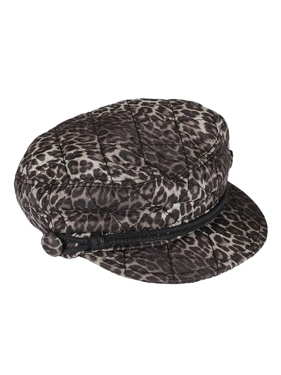 Maison Michel Brown Abby Leopard Print Baker Boy Hat