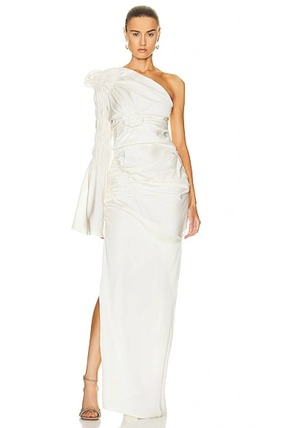 Khaite Apollo One-shoulder Draped Long Dress In Cream