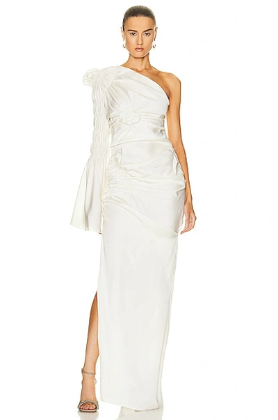 Khaite Apollo One-shoulder Draped Long Dress In Nude