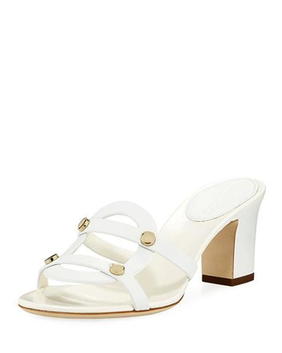 Jimmy Choo Damaris Leather Slide Sandal With Studs In White/gold