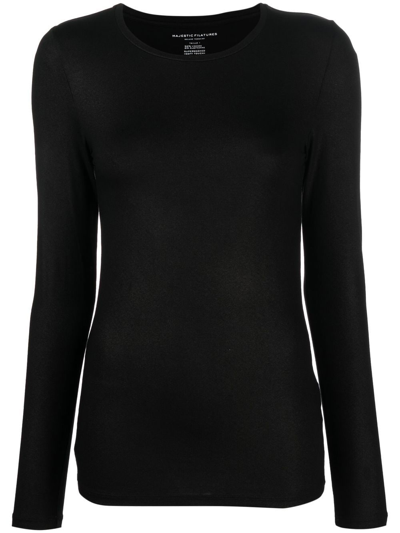 Majestic Lurex-knit Long-sleeved Sweatshirt In Schwarz