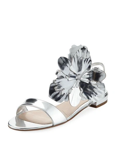 Miu Miu Flower Metallic Flat Sandal In Silver