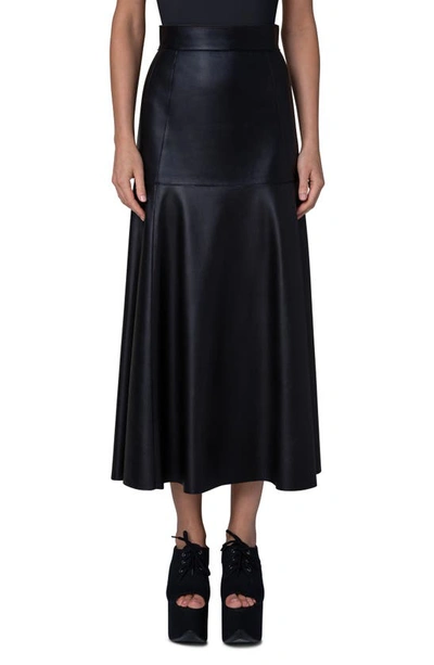 Akris Leather Flared Godet-hem Midi Skirt In Black