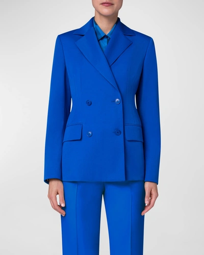 Akris Double-breasted Wool Gabardine Jacket In Blue