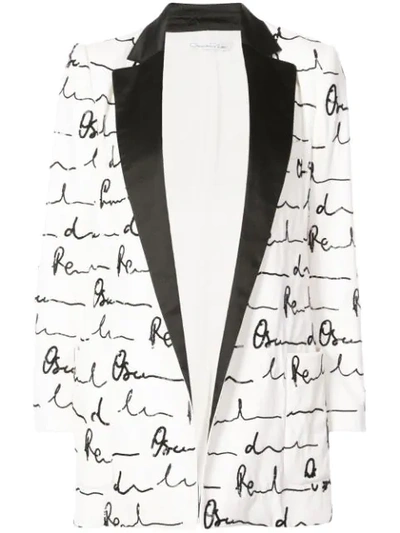 Oscar De La Renta Shawl Collar Printed Blazer In White