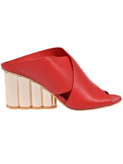 Ferragamo Women's Lasa Leather Crisscross Floral Wedge Slide Sandals In Lipstick Red