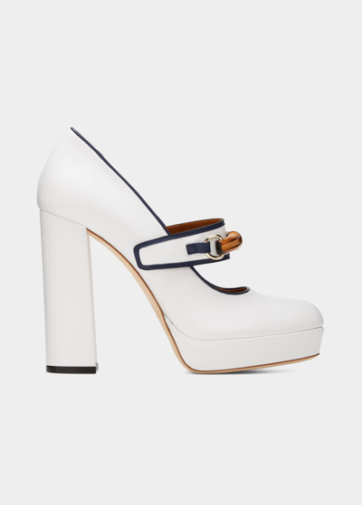 Casablanca Mary Jane Leather Block-heel Pumps In White