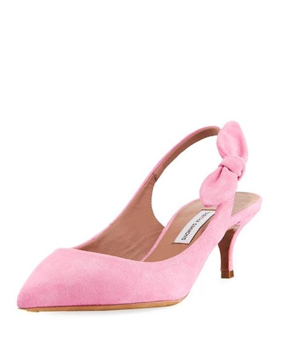 Tabitha Simmons Rise Suede Slingback Pump With Bow In Pink