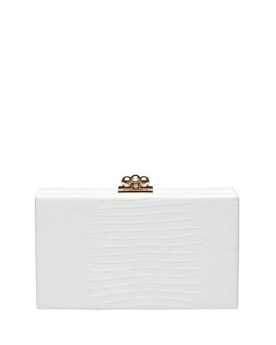 Edie Parker Jean Lizard Box Clutch Bag In White