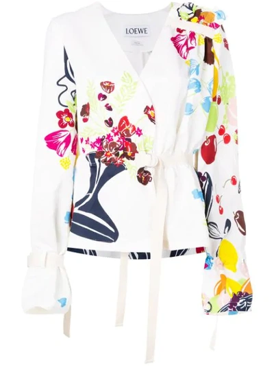 Loewe Floral And Fruit-print Tie-waist Jacket In Multicolour