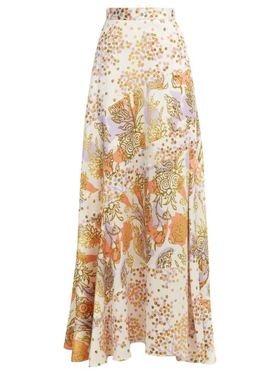 Peter Pilotto Geo Floral Print Silk Maxi Skirt In White