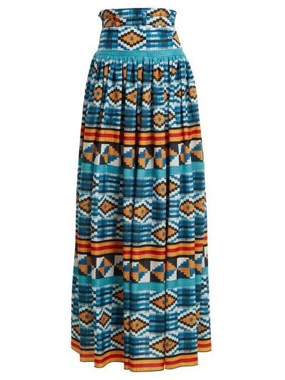 Stella Jean Ikat-print High-rise Maxi Skirt In Gnawed Blue