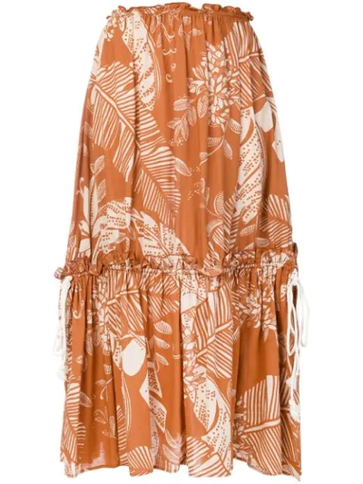 See By Chloé Frill-trimmed Jungle-print Cotton-blend Skirt In Brown Beige