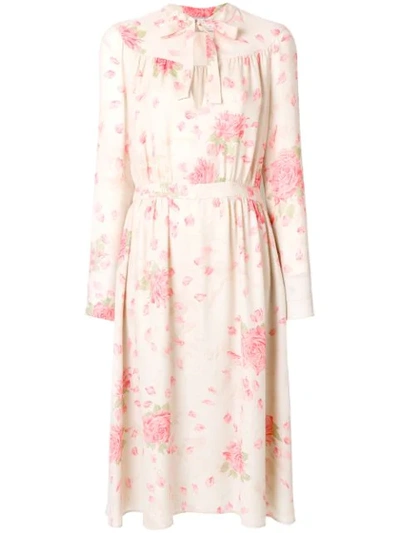 Valentino Rose-print Silk-georgette Dress In Pink/beige