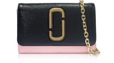 Marc Jacobs Two-tone Saffiano Leather Wallet On A Chain In Black Baby Pink Multi/gold