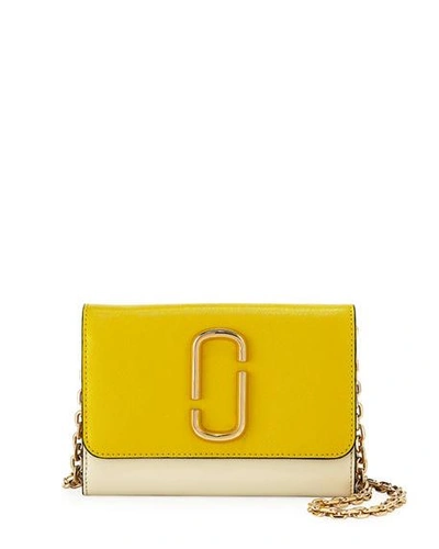 Marc Jacobs Two-tone Saffiano Leather Wallet On A Chain In Sunshine Yellow/gold