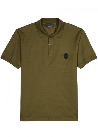 Alexander Mcqueen Olive Piqué Cotton Polo Shirt In Khaki