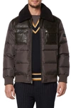 Andrew Marc Beaumont Faux Shearling Collar Faux Leather Water Resistant Quilted Puffer Jacket In Brown